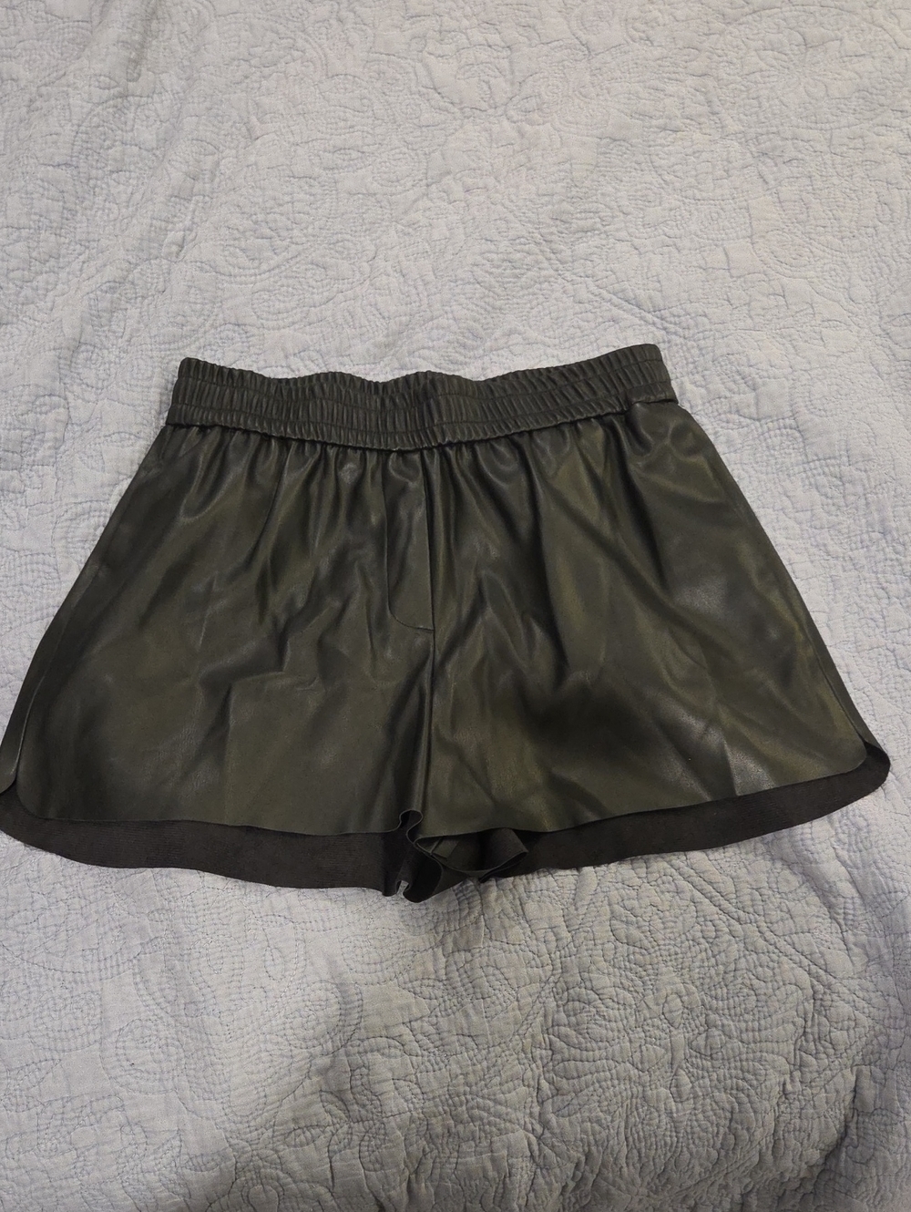 Zara Black Faux Leather Shorts High Waisted Smocked Elastic Waist NWT Size M